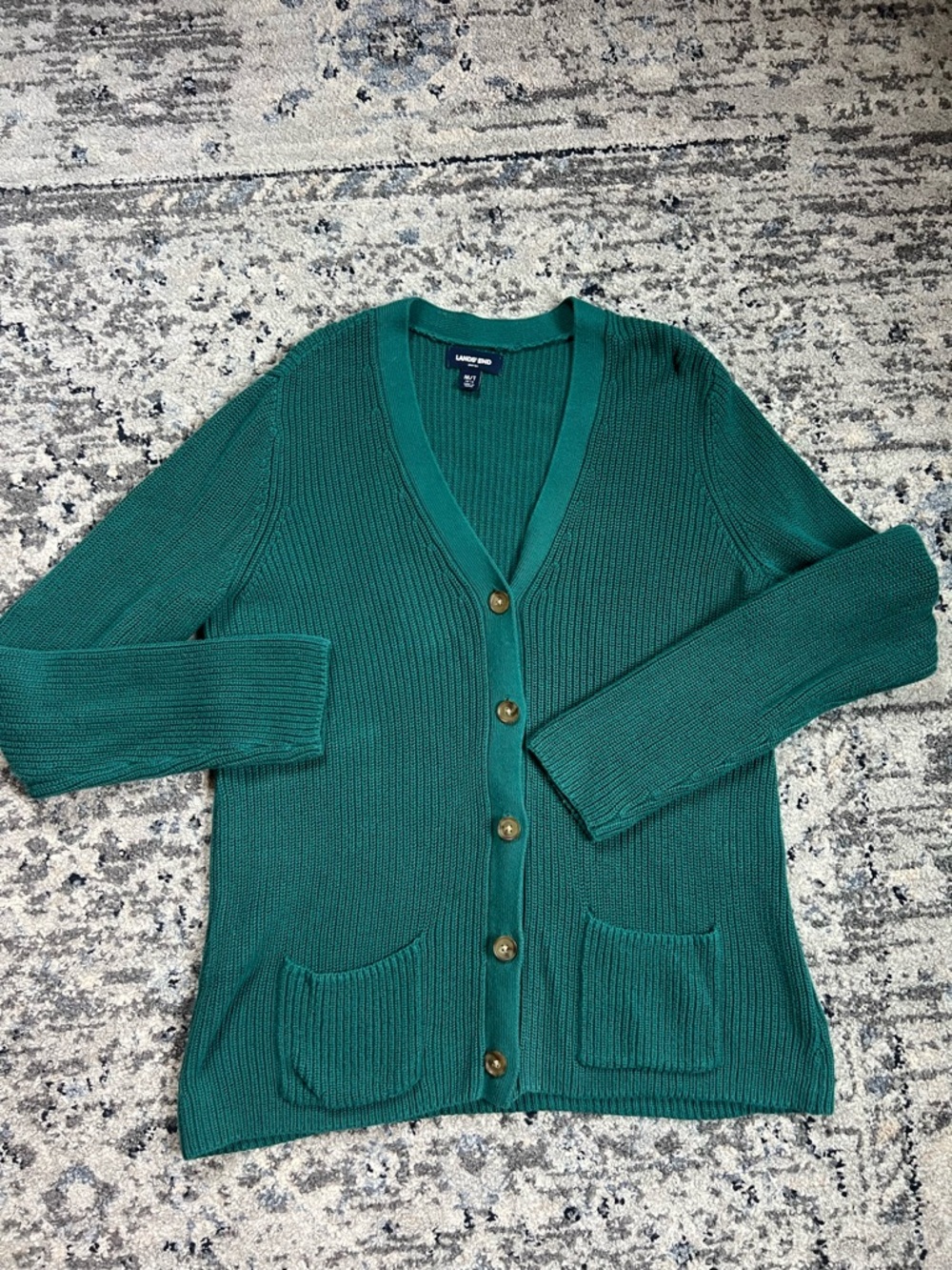 Lands End Ribbed Drifter Cardigan Womens Size Medium Tall V Neck Knit